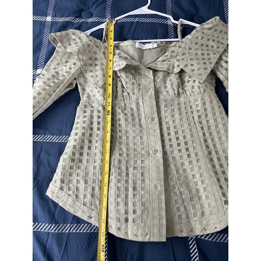 Jonathan Simkhai Paulina Windowpane Cotton Silk Top in Celadon Size XS - Picture 7 of 10